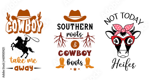 Western quote design. Set of country sign. Rodeo emblem designs. South America symbols.