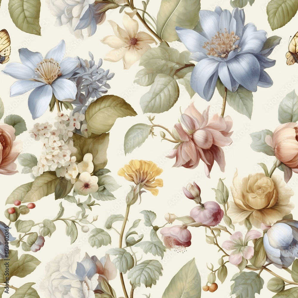 Vintage Flowers Seamless Pattern, Flower Wallpaper, Boho Flowers, Flower Pattern, made with generative AI 
