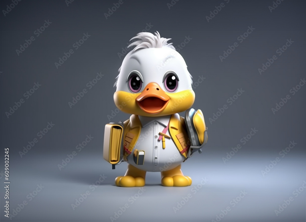 Cute duck going to school 3D. Generative AI Cute duck going to school 3D. Generative AI