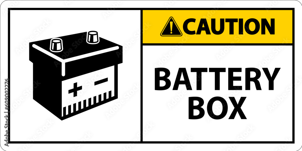 Caution Battery Box with Icon Sign On White Background