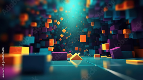 Fototapeta Naklejka Na Ścianę i Meble -  Modern digital abstract 3D background. Can be used in the description of network abilities, technological processes, digital storages, science, education, etc. Copy space. Based on Generative AI
