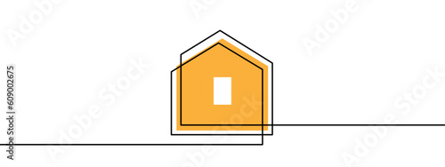 Continuous thin line home illustration, minimalist house one line art icon