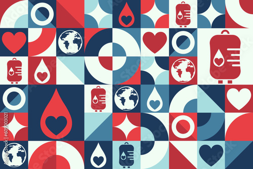 World Blood Donor Day. June 14. Seamless geometric pattern. Template for background, banner, card, poster. Vector EPS10 illustration.