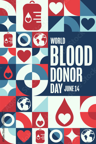 World Blood Donor Day. June 14. Holiday concept. Template for background, banner, card, poster with text inscription. Vector EPS10 illustration.