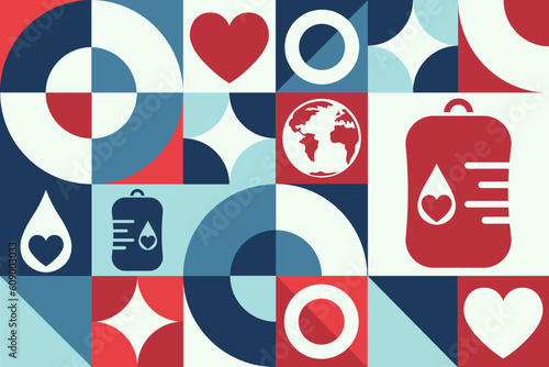 World Blood Donor Day. June 14. Seamless geometric pattern. Template for background, banner, card, poster. Vector EPS10 illustration.