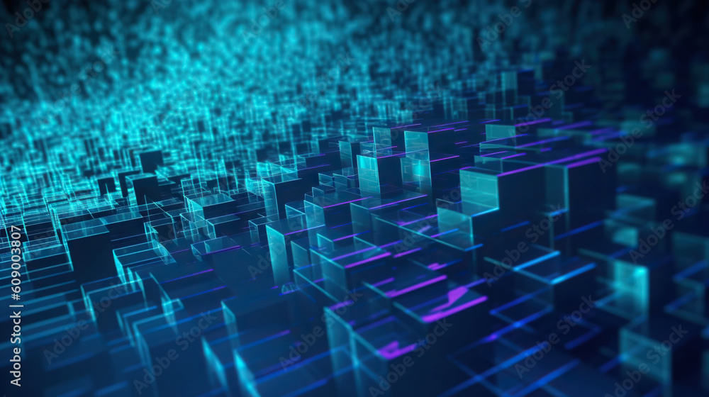 Modern digital abstract 3D background. Can be used in the description of network abilities, technological processes, digital storages, science, education, etc. Copy space. Based on Generative AI Modern digital abstract 3D background. Can be used in the description of network abilities, technological processes, digital storages, science, education, etc. Copy space. Based on Generative AI