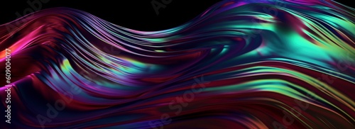 3d render abstract background. Wavy metallic texture banner, Ultraviolet wallpaper, fluid ripples, liquid metal surface, esoteric aura spectrum in bright colors Generative AI