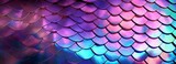 Holographic metal creative background with geometric pattern. Ultra violet neon light holographic trendy mermaid texture banner. Stylized snake or fish or mermaid scales
