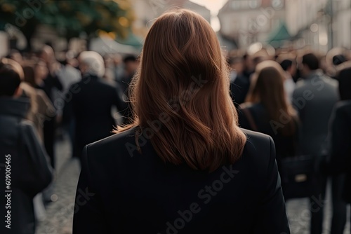 Professional Businesswoman in the Crowd. Businesspeople in Urban Motion in Blurred city Background.