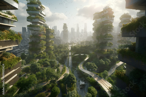 Futuristic Green Metropolis  Ecological Sci-Fi City Conceptual Background made with Generative AI