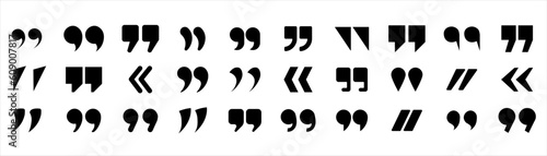 Set of quote mark. Quotes icon vector set. Quotemarks outline, speech marks, inverted commas or talking marks collection. Black quotes icon