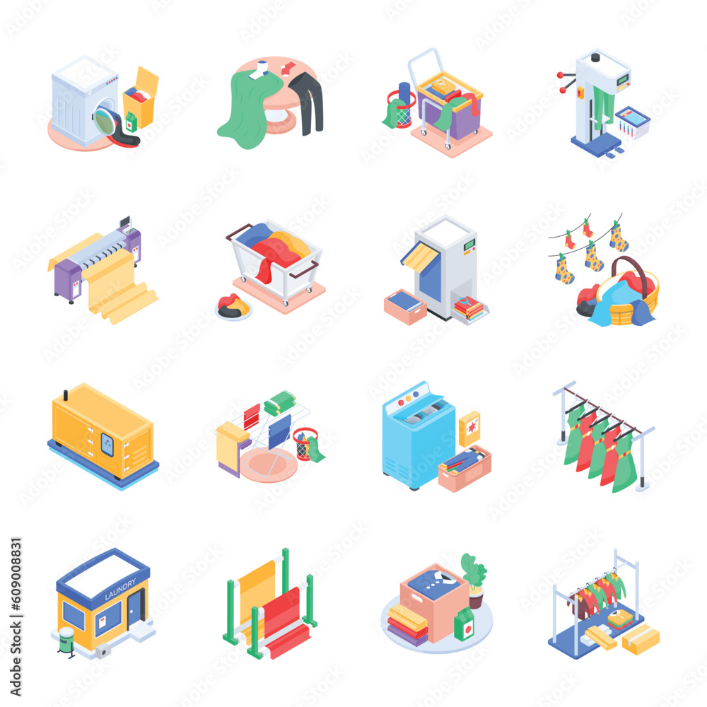Bundle of Laundry Services Isometric Icons
Bundle of Laundry Services Isometric Icons