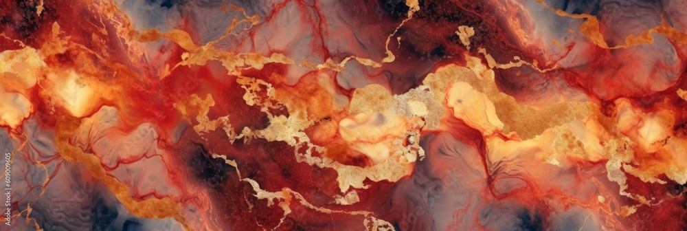 Elegant and luxurious abstract marble background with a combination of red and gold colors. Generative AI