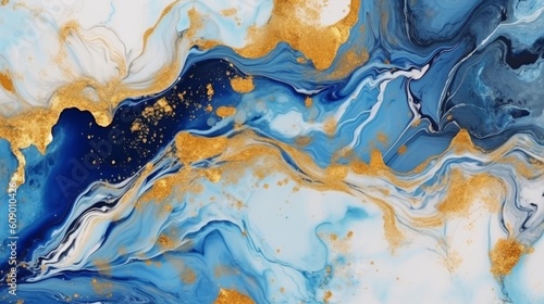 Elegant and luxurious abstract marble background with a combination of blue and gold colors. Generative AI