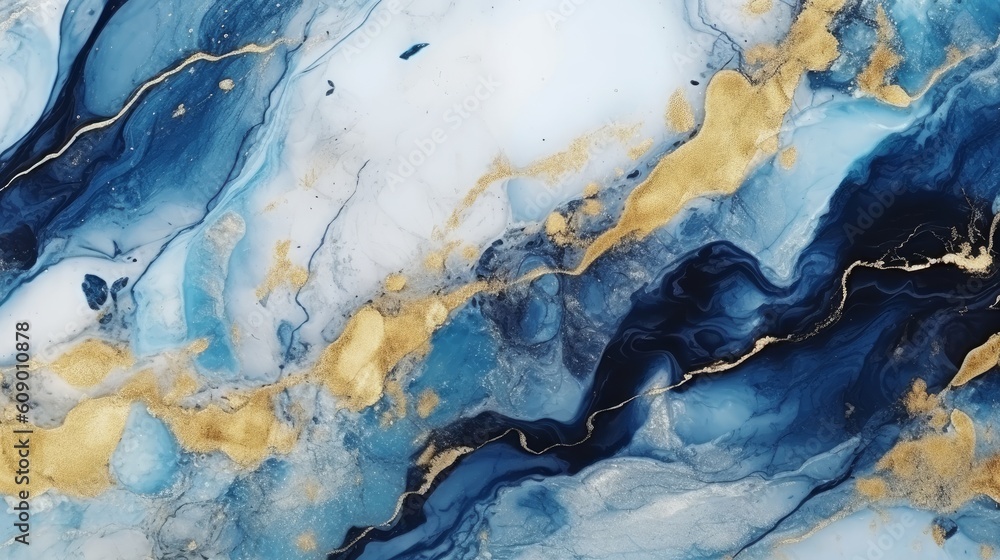 Elegant and luxurious abstract marble background with a combination of blue and gold colors. Generative AI