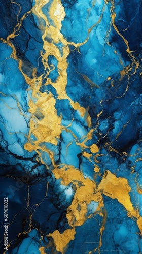 Elegant and luxurious abstract marble background with a combination of blue and gold colors. Generative AI © ColdFire