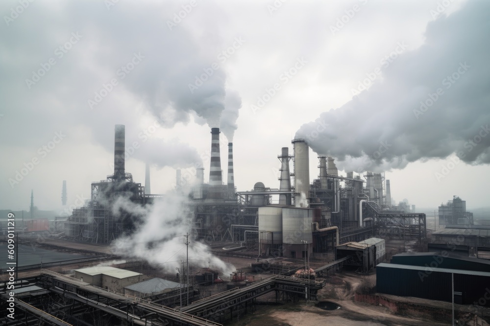 industrial processes that emit harmful smoke, chemical and gas pollutants into the air, created with generative ai