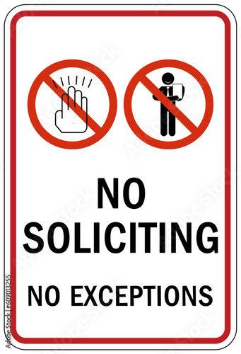 No soliciting warning sign and labels no soliciting no exception