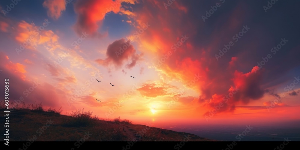Background of colorful sky concept: Dramatic sunset with twilight color sky and clouds, Generative AI Background of colorful sky concept: Dramatic sunset with twilight color sky and clouds, Generative AI