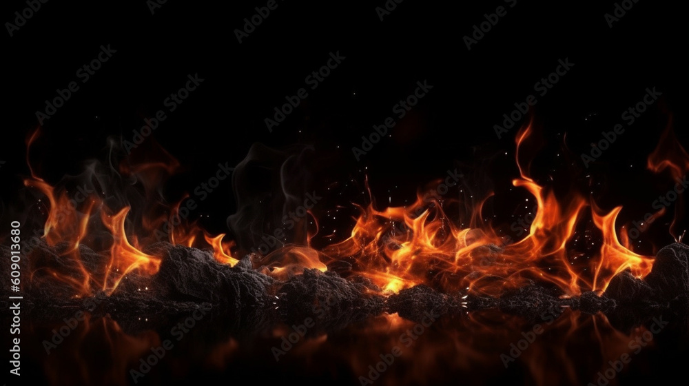 A black background with fire and flames on it.generative ai A black background with fire and flames on it.generative ai