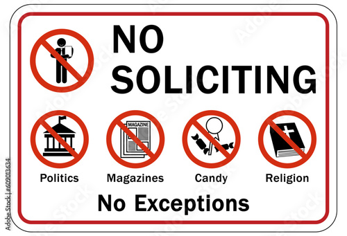 No soliciting warning sign and labels no soliciting no exception