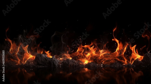 A black background with fire and flames on it.generative ai