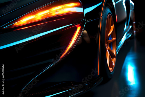 Illuminated Velocity: A Dazzling Illustration of Dynamic Car Headlights in Neon Splendor