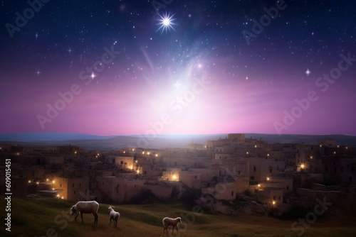Christmas Eve concept:  A Bethlehem illuminated by the Christmas star of Christ, Fototapet