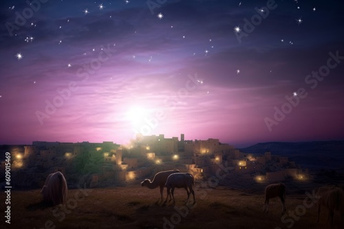 Christmas Eve concept   A Bethlehem illuminated by the Christmas star of Christ  Generative AI