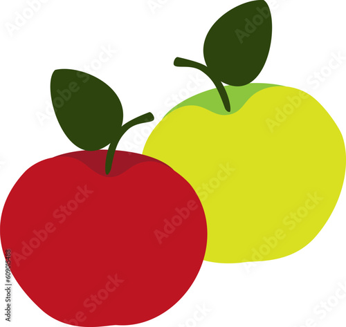 Vector illustration with green and red apples in cartoon style 