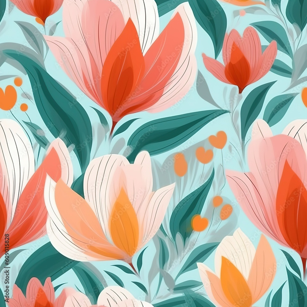 Seamless pattern of delicate leaves and flower Seamless pattern of delicate leaves and flower