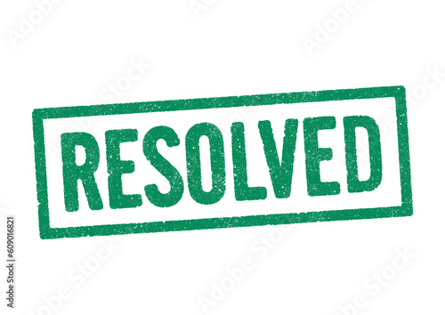 Vector illustration of the word Resolved in green ink stamp