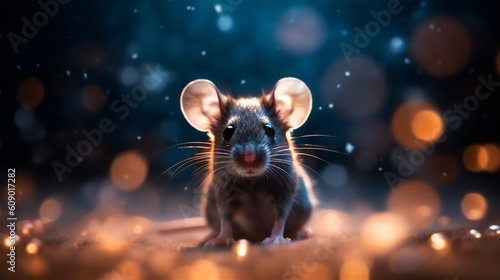 Adorable Little Mouse on a Black Background Cute and Charming AI Generated © Supermint