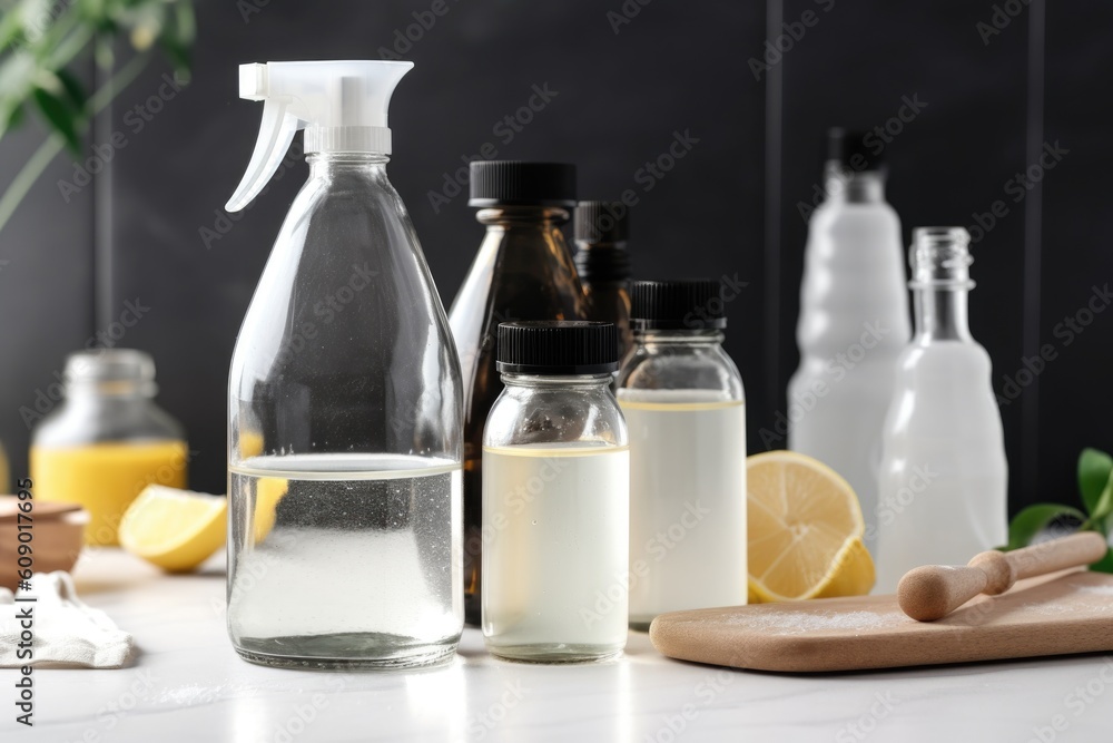 homemade cleaning products in glass bottle with dropper for easy use, created with generative ai homemade cleaning products in glass bottle with dropper for easy use, created with generative ai