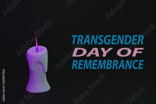 Transgender Day of Remembrance on 20th November Worldwide observance to honor and remember trans people. 3d rendered candle with typography background photo