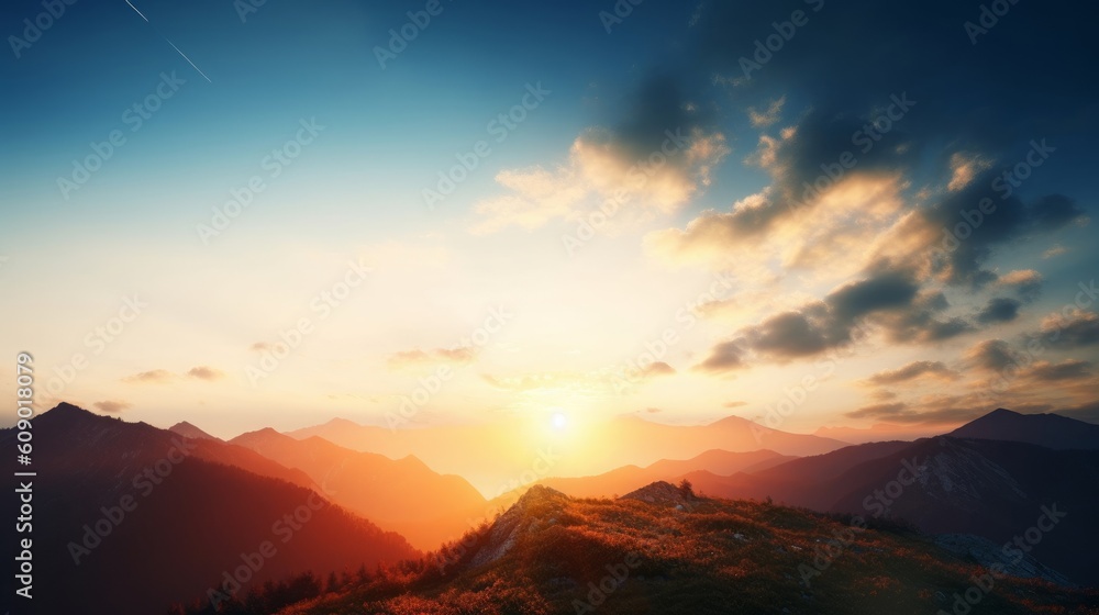 International Mountain Day concept: Sunset in the mountain, Generative AI