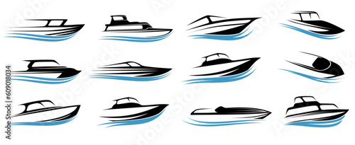 Set speed boat icon. Sailboat logo boating symbol design vector illustration