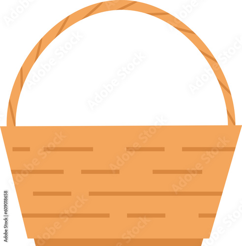 Vector illustration of straw basket for picnic or gardening in cartoon style isolated on white background
