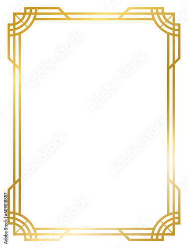 Art Deco gold frame vintage frame line geometric wedding label card frame png transparent background