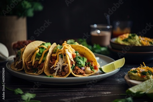 plate of tacos, with variety of fillings, for casual and easy meal, created with generative ai