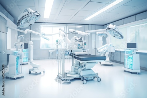 healthcare facility  with a robotic surgical system performing delicate  created with generative ai