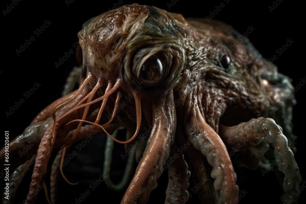 close-up of alien creature, with its tentacles and skin visible, created with generative ai close-up of alien creature, with its tentacles and skin visible, created with generative ai
