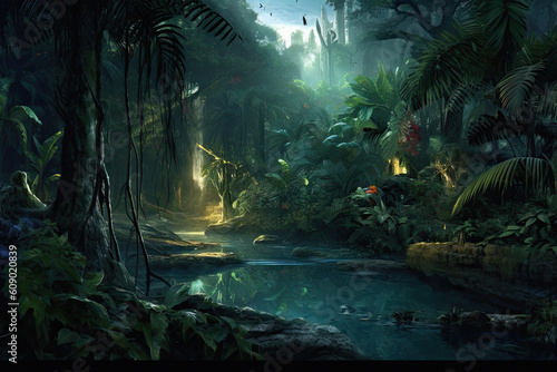 a mysterious jungle during the night  ai generative