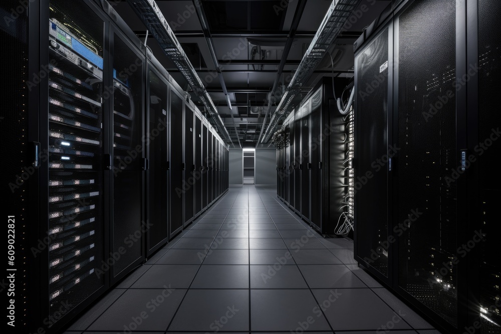 data center, with view of racks of servers and networking equipment, created with generative ai data center, with view of racks of servers and networking equipment, created with generative ai