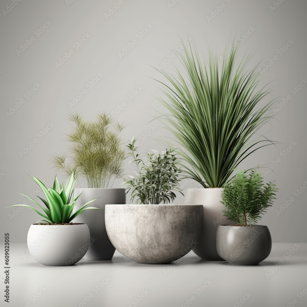 plants_in_ceramic_pots_isolated_on_white_background, generative AI
