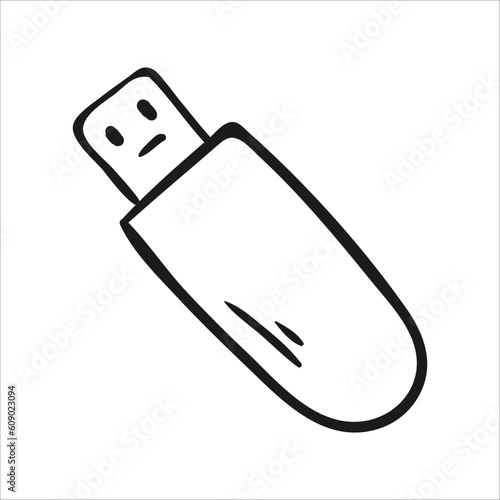 USB flash drive. Hand drawn vector illustration