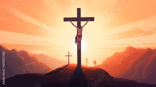 Good Friday concept:illustration of Jesus Christ crucifixion on Good Friday, Generative AI