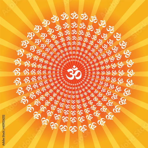 Beautiful OM or Aum lettering vector template in shades of yellow and orange colors best for social media, print and home decoration. Hindu Symbol Illustration.