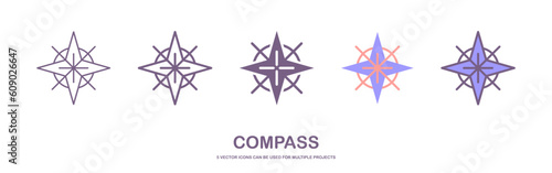 Vector compass rose with North, South, East and West indicated. compass icon or logo isolated sign symbol vector illustration - Collection of high quality style vector icons