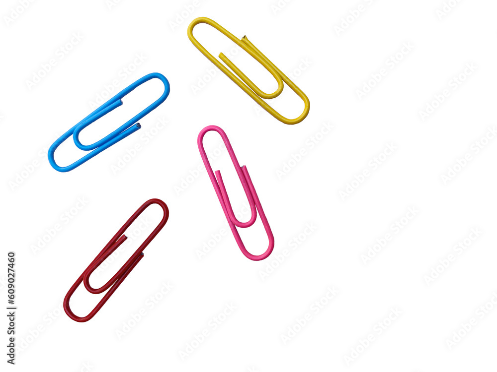 Colorful paperclips isolated on white background. 3D rendering. Colorful paperclips isolated on white background. 3D rendering.